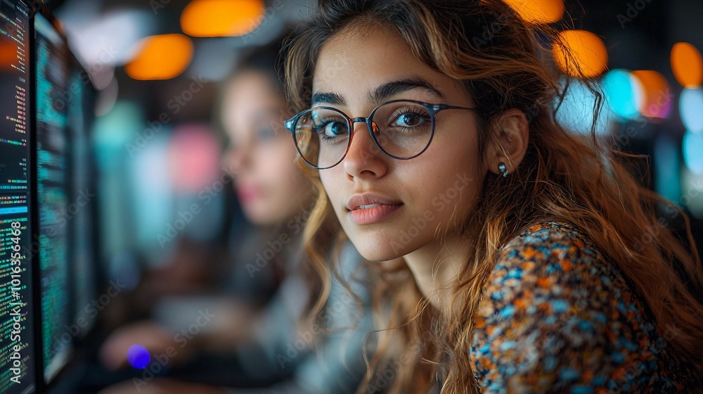 Young Woman Looking at Camera While Coding Young Woman Looking at Camera While Coding