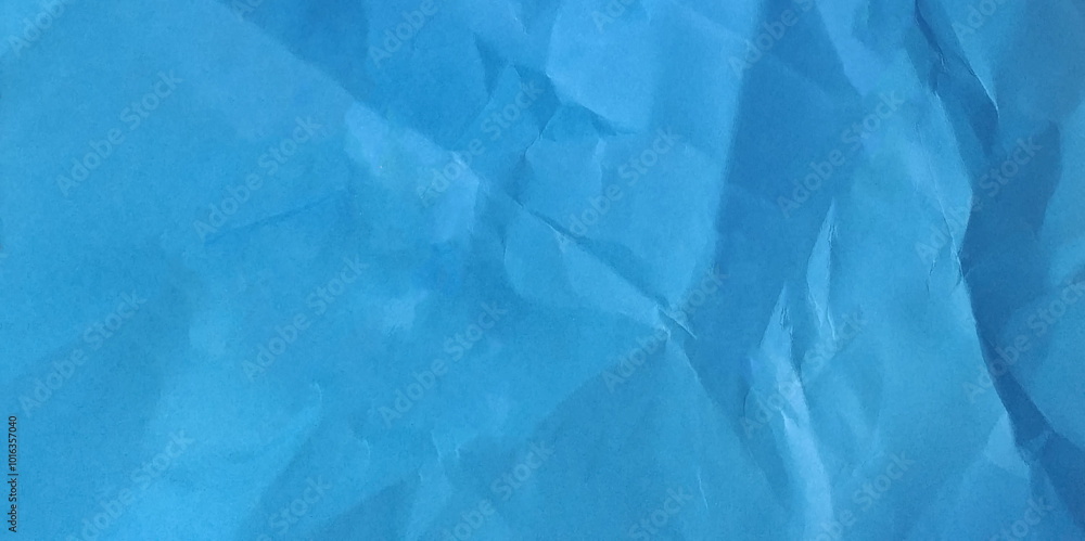 Obraz premium Horizontal crumpled empty paper template vector illustration. Paper texture, a sheet of blue wrinkled paper. 