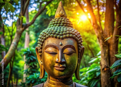 Serene Buddha Head Sculpture at Wat Rampoeng - Tranquil Thai Temple Art photo