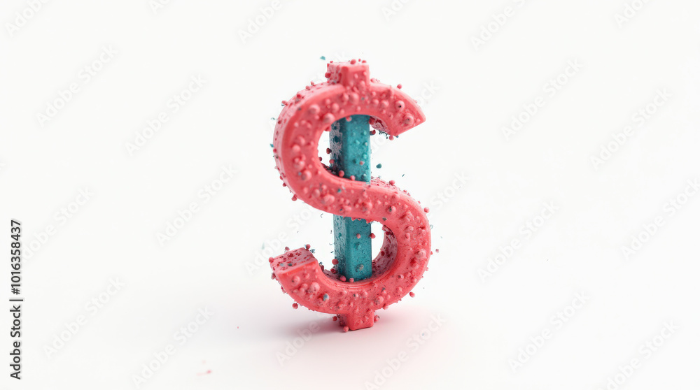 Fototapeta premium Vibrant Dollar Sign Isolated on Colorful Background – Artistic Currency Symbols for Financial and Business Themes