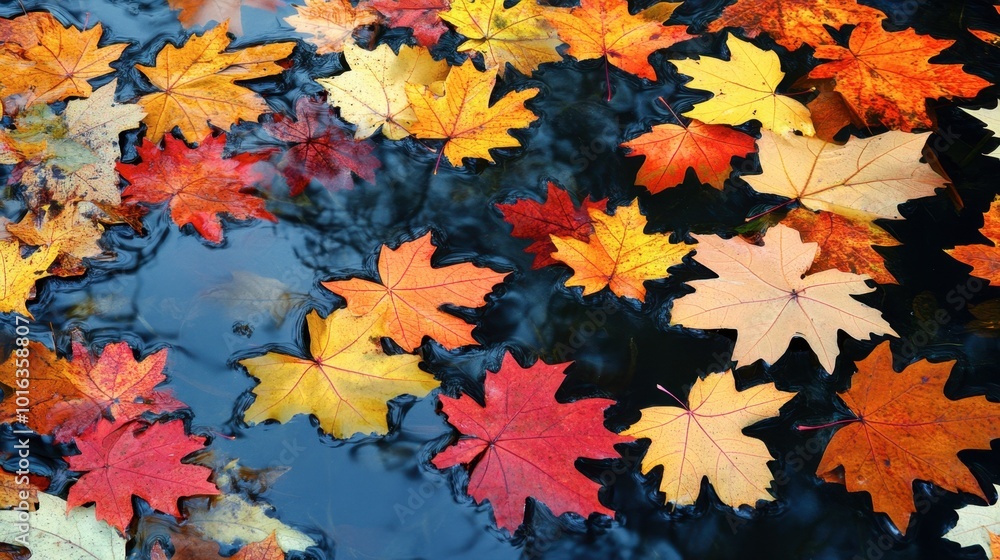 Autumn leaves floating on the surface of Swift Lake, creating a colorful contrast against the calm, reflective water. Autumn leaves floating on the surface of Swift Lake, creating a colorful contrast against the calm, reflective water.