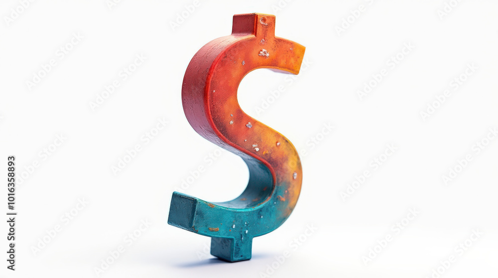 Fototapeta premium Vibrant Dollar Sign Isolated on Colorful Background – Artistic Currency Symbols for Financial and Business Themes