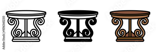 Antique Table Icon, A historical table, often intricately designed, handcrafted from wood, used as a functional and decorative furniture piece.