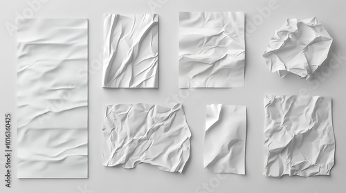 Mockup of crumpled white A4 paper with space for text on a white background