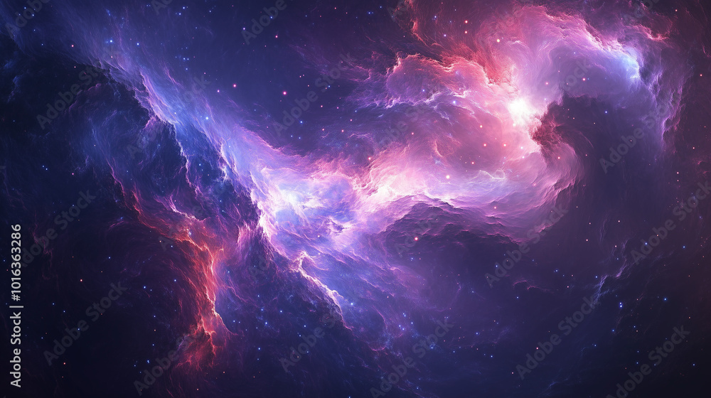 Vibrant Cosmic Nebula with Purple and Pink Swirls in Deep Space Vibrant Cosmic Nebula with Purple and Pink Swirls in Deep Space
