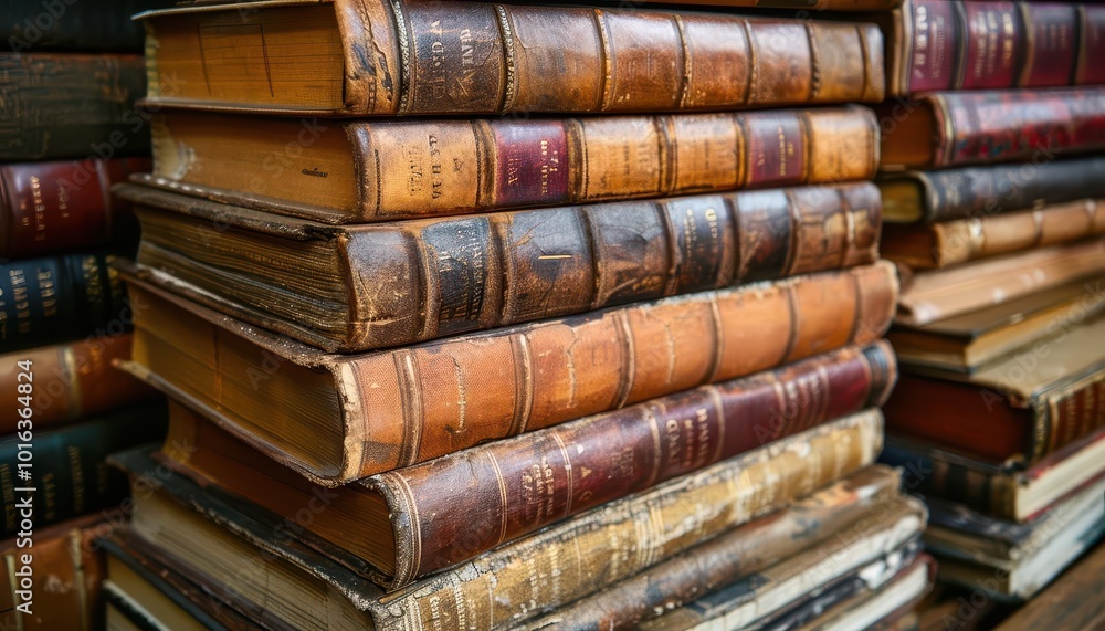Antique books with worn leather covers and yellowed pages, historical and rich, Urban, Soft tones, Photograph, Literary treasure Antique books with worn leather covers and yellowed pages, historical and rich, Urban, Soft tones, Photograph, Literary treasure