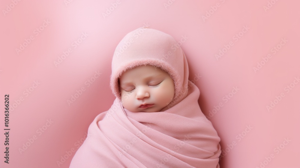 Small baby sleeps on clean pink background surface. Neural network ai generated art Small baby sleeps on clean pink background surface. Neural network ai generated art