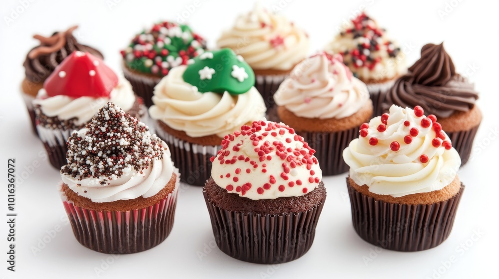 assorted festive cupcakes on white background assorted festive cupcakes on white background