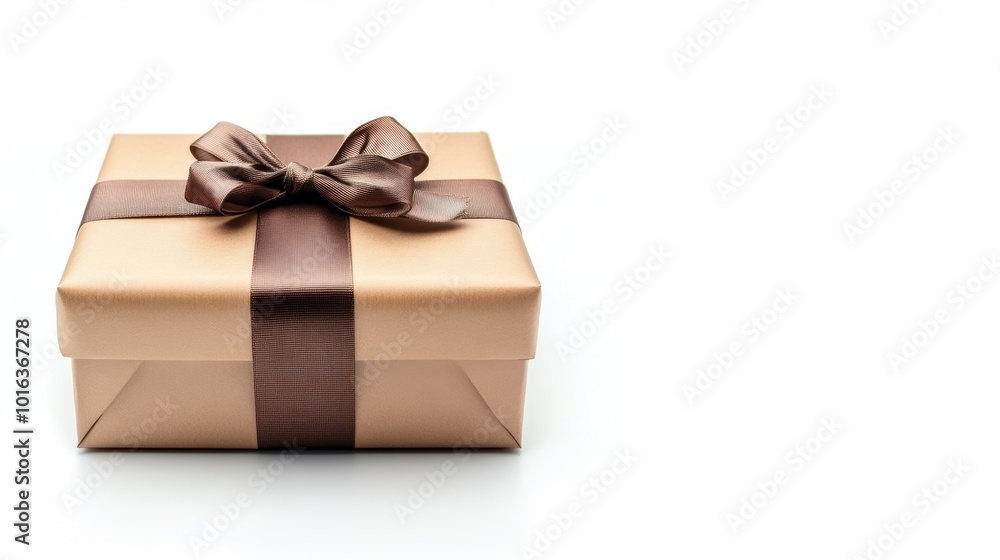 Obraz premium 白い背景に置かれた茶色い清潔感のあるギフトボックス