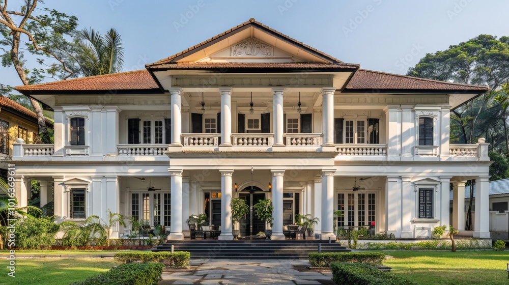 Traditional colonial house with a symmetrical facade and classic architecture, emphasizing elegance Traditional colonial house with a symmetrical facade and classic architecture, emphasizing elegance