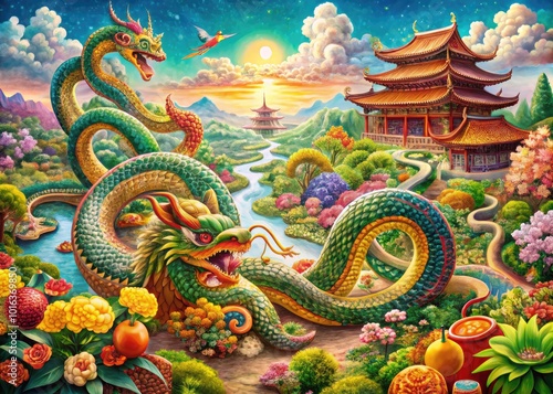 Wallpaper Mural Stunning Panoramic Photography of the Snake Chinese Zodiac Sign, Symbolizing Wisdom and Culture Torontodigital.ca