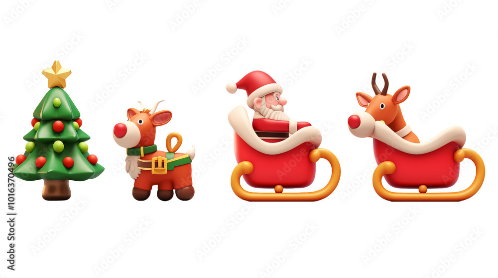 Fototapeta premium santa claus and reindeer with christmas tree on transparent background 