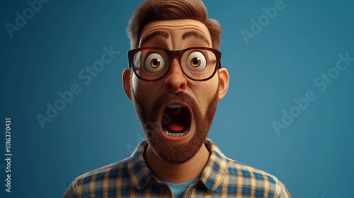 3D Shocked, Scared, Amazed Cartoon Character photo