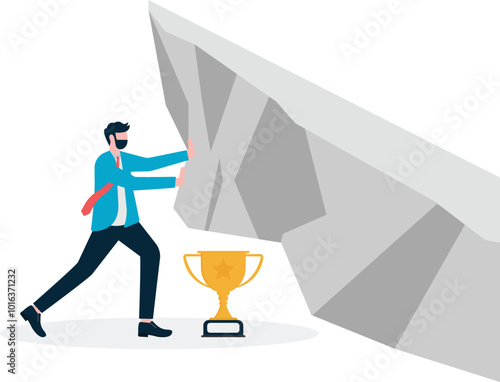 Businessmen use gold coins as support points to pry up huge rocks


