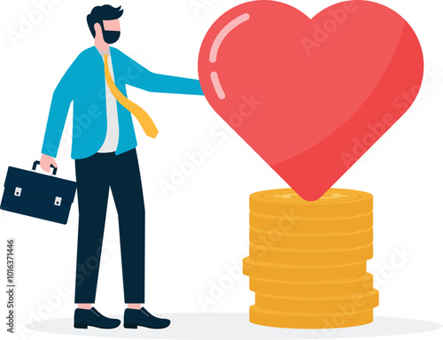 The businessman gave a heart-shaped bundle of money, love and money

