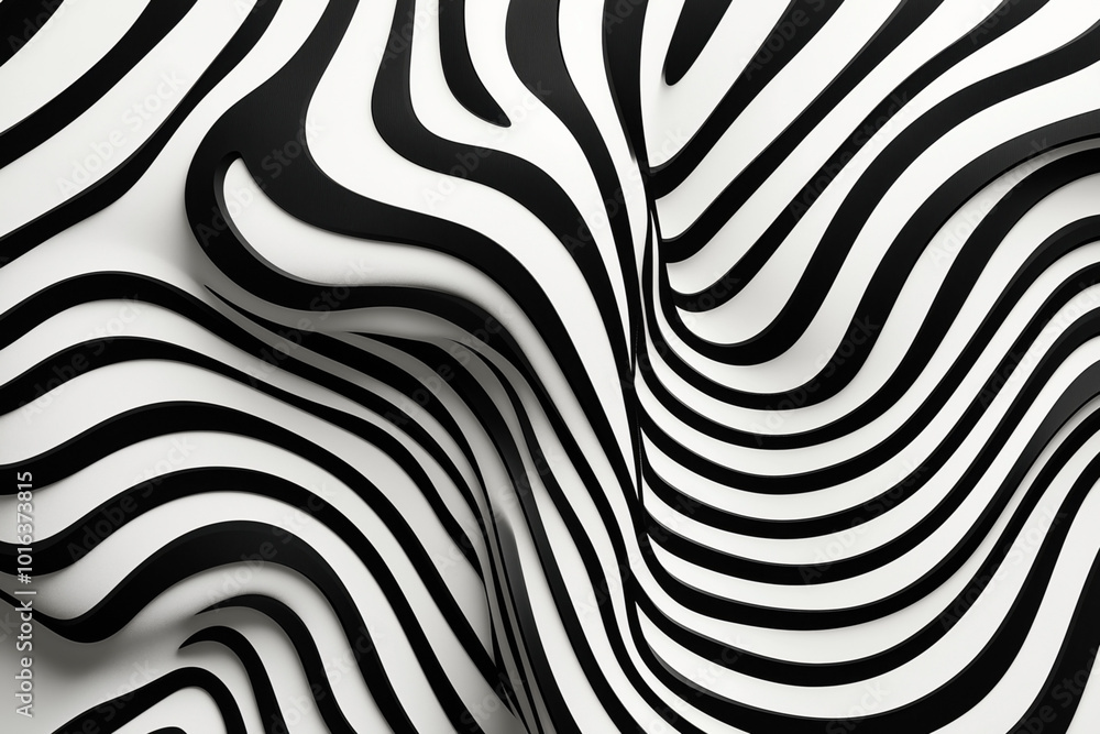 Abstract black and white wavy lines creating an illusion of movement and depth. The image has a modern, optical illusion effect. Abstract black and white wavy lines creating an illusion of movement and depth. The image has a modern, optical illusion effect.