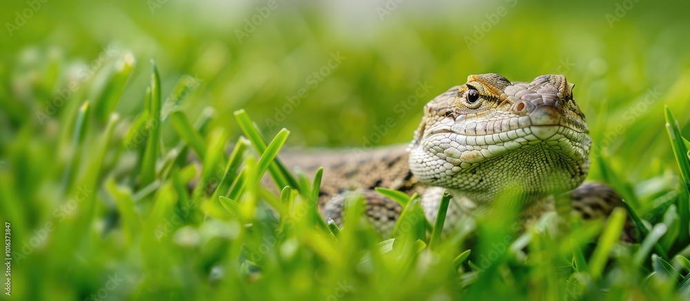 Obraz premium Lizard Among Green Grass