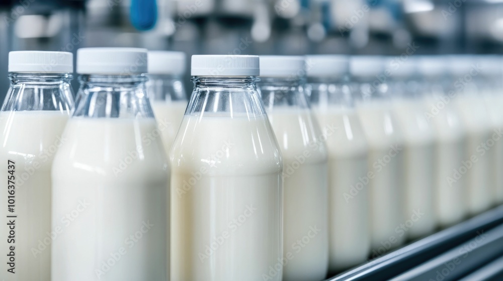 Automated production line for filling plant based milk alternatives into bottles in a clean sterile and modern industrial facility Showcasing the latest technology and equipment used for efficient Automated production line for filling plant based milk alternatives into bottles in a clean sterile and modern industrial facility Showcasing the latest technology and equipment used for efficient