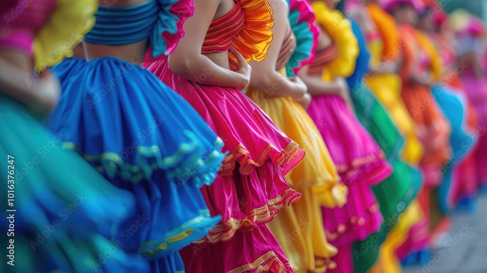 Fototapeta premium Diverse cultural celebrations with vibrant costumes, dynamic and festive, Urban, Bright hues, Photograph, Cultural festivity