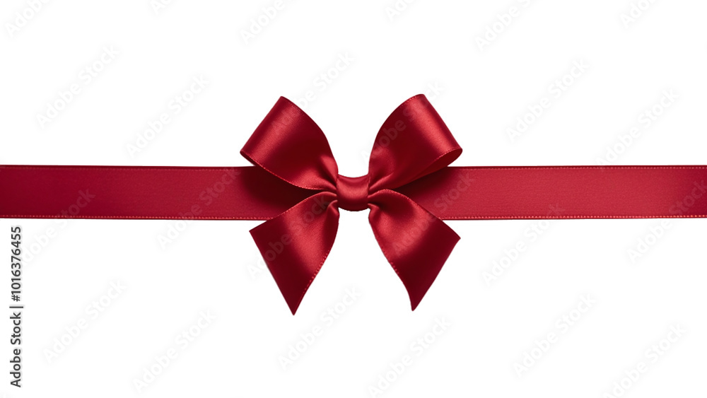 Straight red ribbon with a bow in the middle, holiday decoration, gift accessories, Christmas Straight red ribbon with a bow in the middle, holiday decoration, gift accessories, Christmas