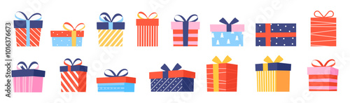 Present icon. Gift box icon set. Flat style. Vector