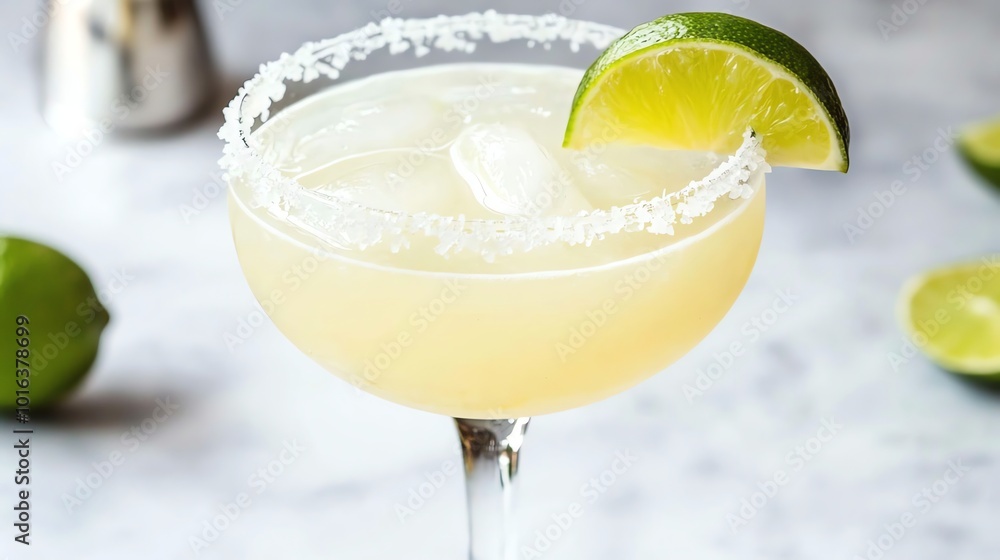 A margarita cocktail in a glass with a lime wedge.