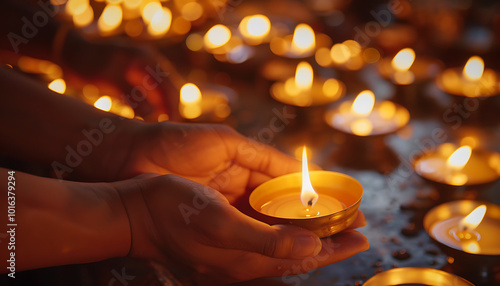 Serene Moment - Close-up of Hands Lighting Candle in Mindfulness Ritual