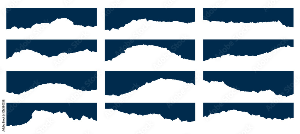 Collection of ripped paper, jagged edge header for for website covers, banners, brochures, posters, flyers. Torn paper cut pieces collection vector illustration Collection of ripped paper, jagged edge header for for website covers, banners, brochures, posters, flyers. Torn paper cut pieces collection vector illustration