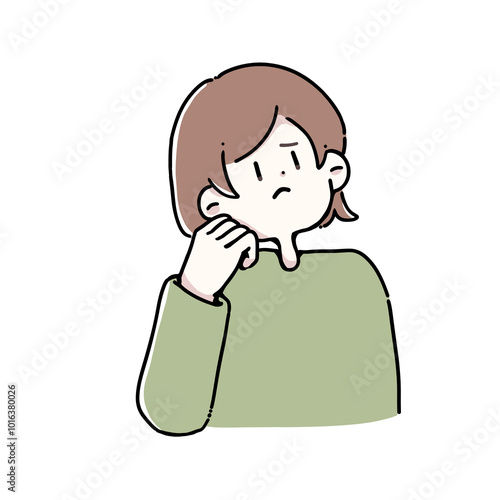 頬杖をついて考えている女性