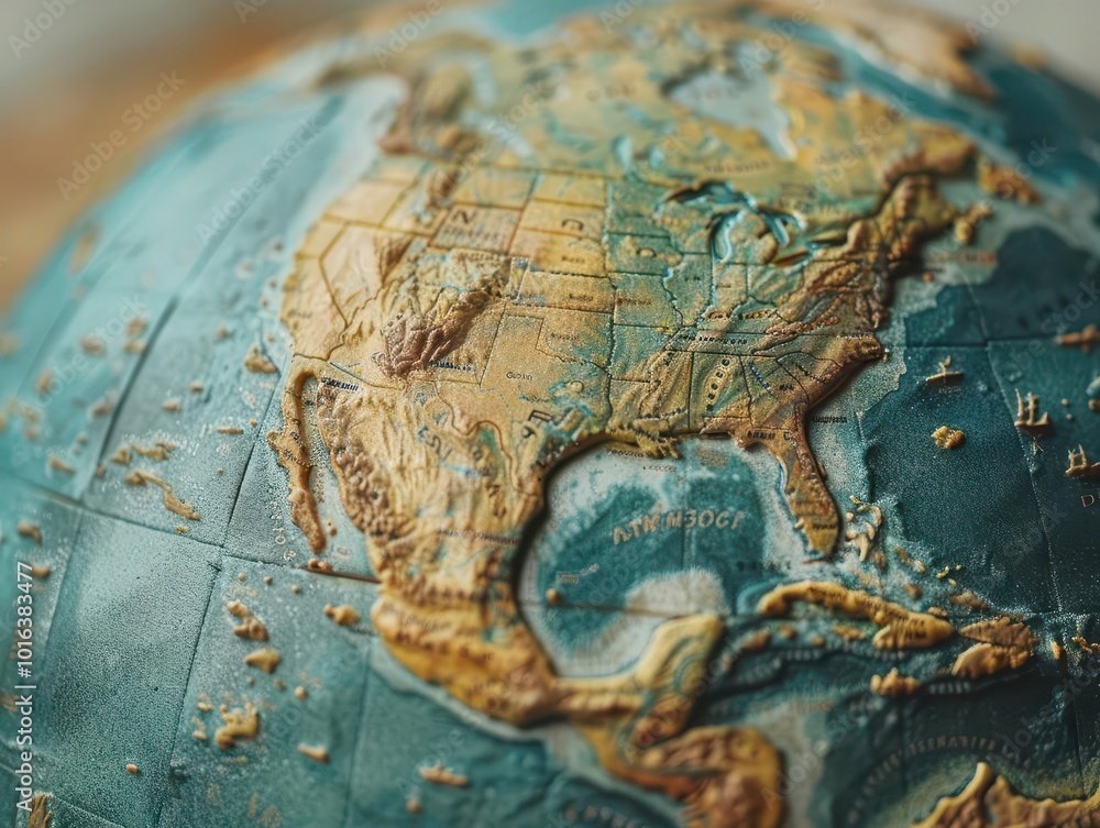 Globe models showcasing the continents and oceans, detailed and informative, Urban, Soft tones, Photograph, World geography Globe models showcasing the continents and oceans, detailed and informative, Urban, Soft tones, Photograph, World geography