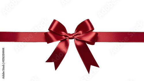 Straight red ribbon with a bow in the middle, holiday decoration, gift accessories, Christmas