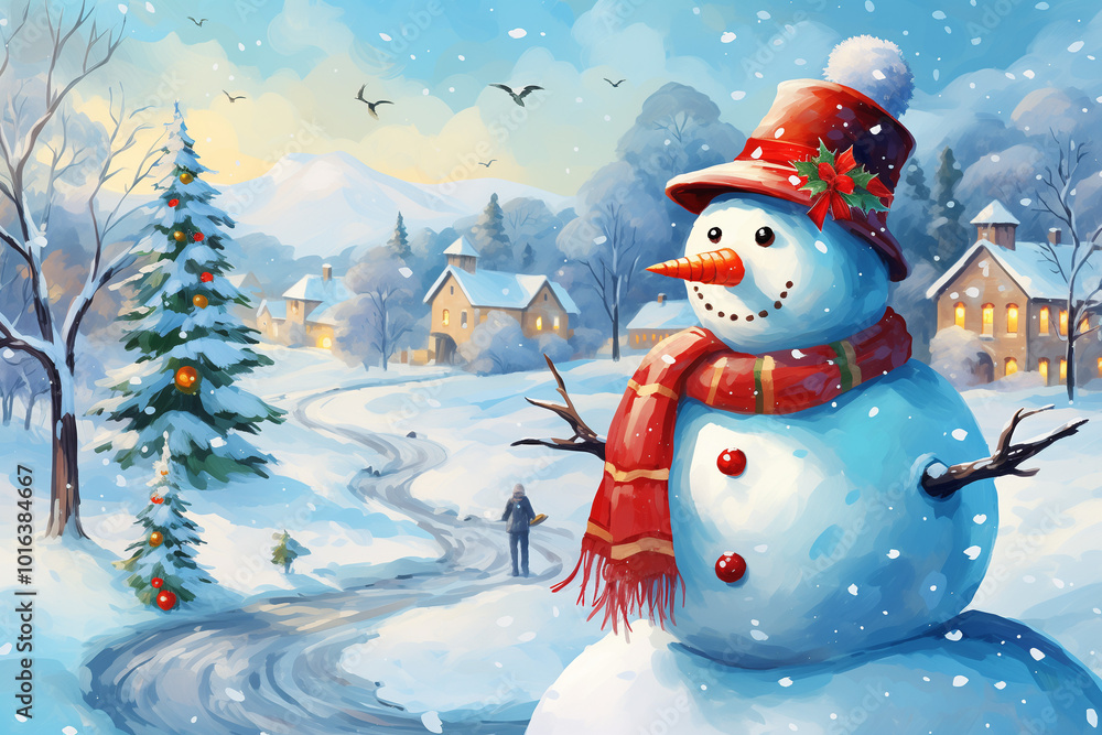 Obraz premium Christmas Snowman, A Cheerful Winter Icon, Perfect for Spreading Holiday Joy on Greeting Cards