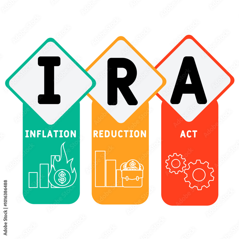 IRA - Inflation Reduction Act acronym. business concept background. vector illustration concept with keywords and icons. lettering illustration with icons for web banner, flyer, landing pag IRA - Inflation Reduction Act acronym. business concept background. vector illustration concept with keywords and icons. lettering illustration with icons for web banner, flyer, landing pag