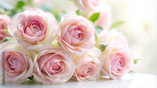 pale pink rose flowers on white background with shallow depth of field