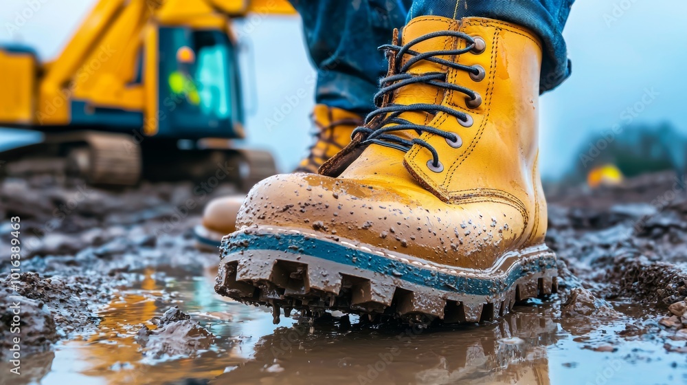 Waterproof Construction Boots in Muddy Terrain Waterproof Construction Boots in Muddy Terrain