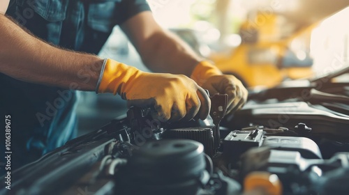 Caucasian technician performing manual repair work on a vehicle