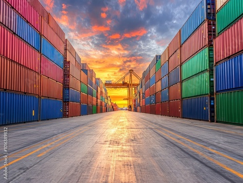 Wallpaper Mural Container logistics at an international trade terminal Torontodigital.ca