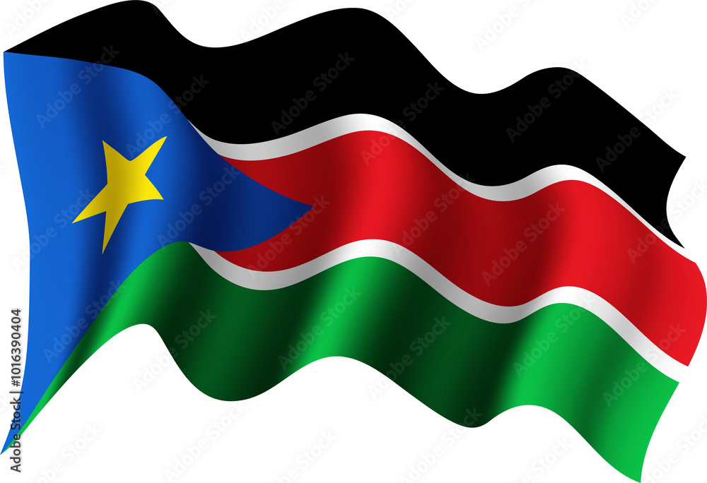 Naklejka premium South Sudan Realistic 3D Waving Flag