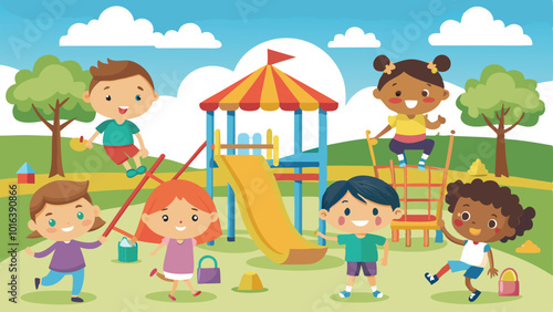 kids children playing playground vector illustrator