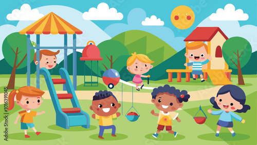 kids children playing playground vector illustrator