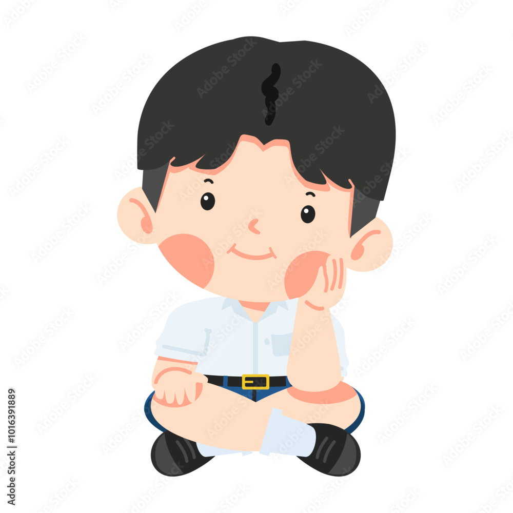 Cartoon of a boy resting his chin on his hand Cartoon of a boy resting his chin on his hand