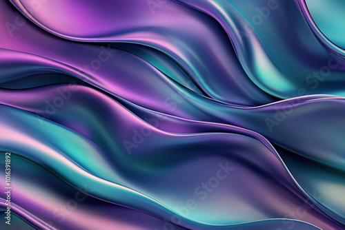 Abstract background featuring smooth, flowing waves in vibrant shades of purple, blue, and green, creating an elegant, fluid texture.