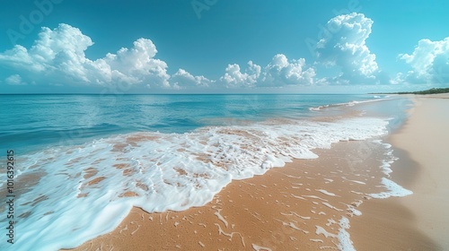 Tranquil Seaside Landscape with Bright Blue Sky