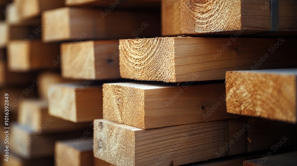 Close-up of a stack of wooden beams, blank space for text above Close-up of a stack of wooden beams, blank space for text above