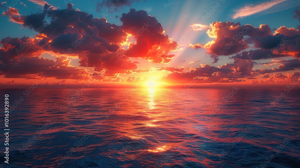 Fototapeta premium Stunning Sunset Over Calm Ocean Water Landscape