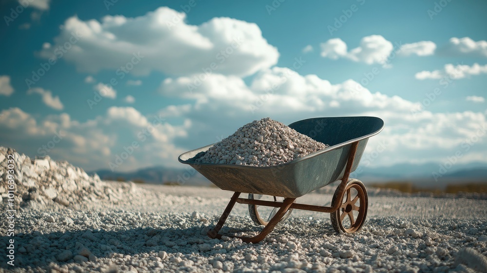 Close-up of a wheelbarrow full of gravel, copy space available in the sky Close-up of a wheelbarrow full of gravel, copy space available in the sky