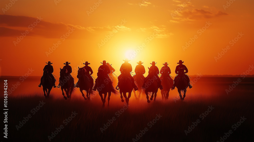 A striking image of horse riders and cowboys engaged in an epic showdown at sunset. The silhouettes galloping towards the horizon create a dramatic scene full of tension and excitement.
A striking image of horse riders and cowboys engaged in an epic showdown at sunset. The silhouettes galloping towards the horizon create a dramatic scene full of tension and excitement.