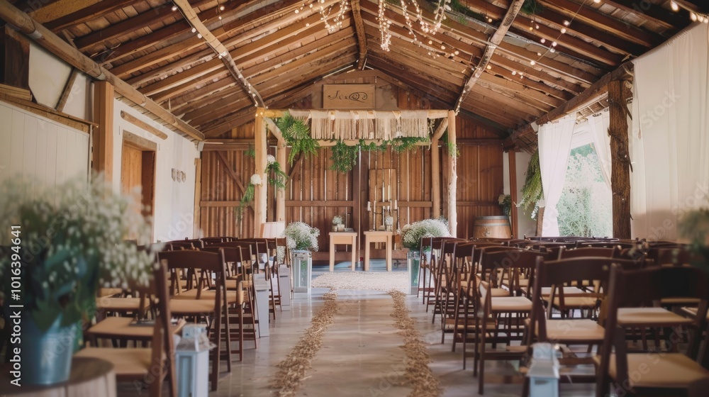 Fototapeta premium Wedding ceremony at a rustic barn, emphasizing charm and uniqueness