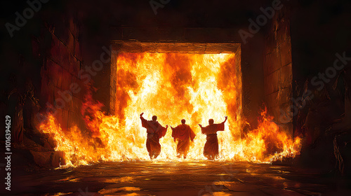 The Fiery Furnace With Shadrach, Meshach, and Abednego Amidst Flames photo