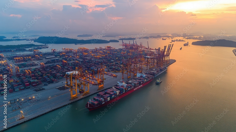 Port global trade with import and export shipping activities Port global trade with import and export shipping activities